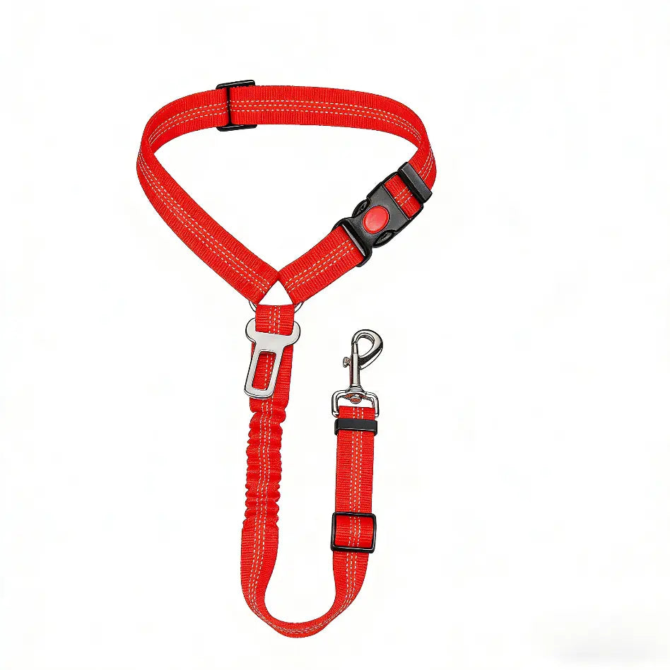 Adjustable Car Seat Belt for Dogs – Attaches to Headrest for Secure Travel (Black, Red)