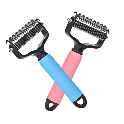 Universal Detangling Comb for Cats & Dogs - Stainless Steel Double-Sided Design for Grooming (Blue, Pink)