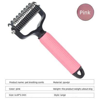 Universal Detangling Comb for Cats & Dogs - Stainless Steel Double-Sided Design for Grooming (Blue, Pink)