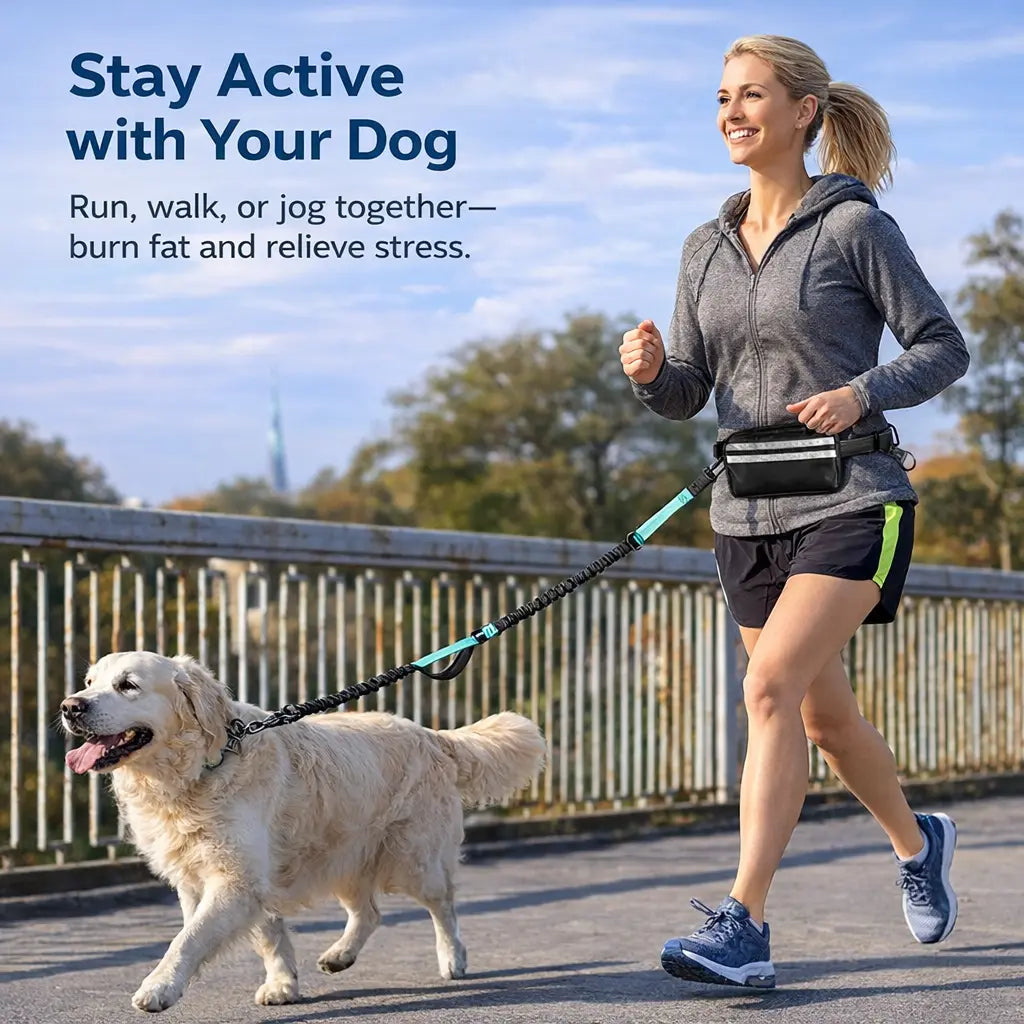Hands-Free Dog Leash with Waist Bag & Cushioned Belt – Adjustable for Running & Walking