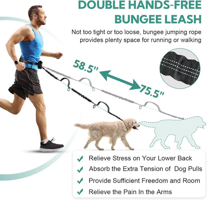 Hands-Free Dog Leash with Waist Bag & Cushioned Belt – Adjustable for Running & Walking