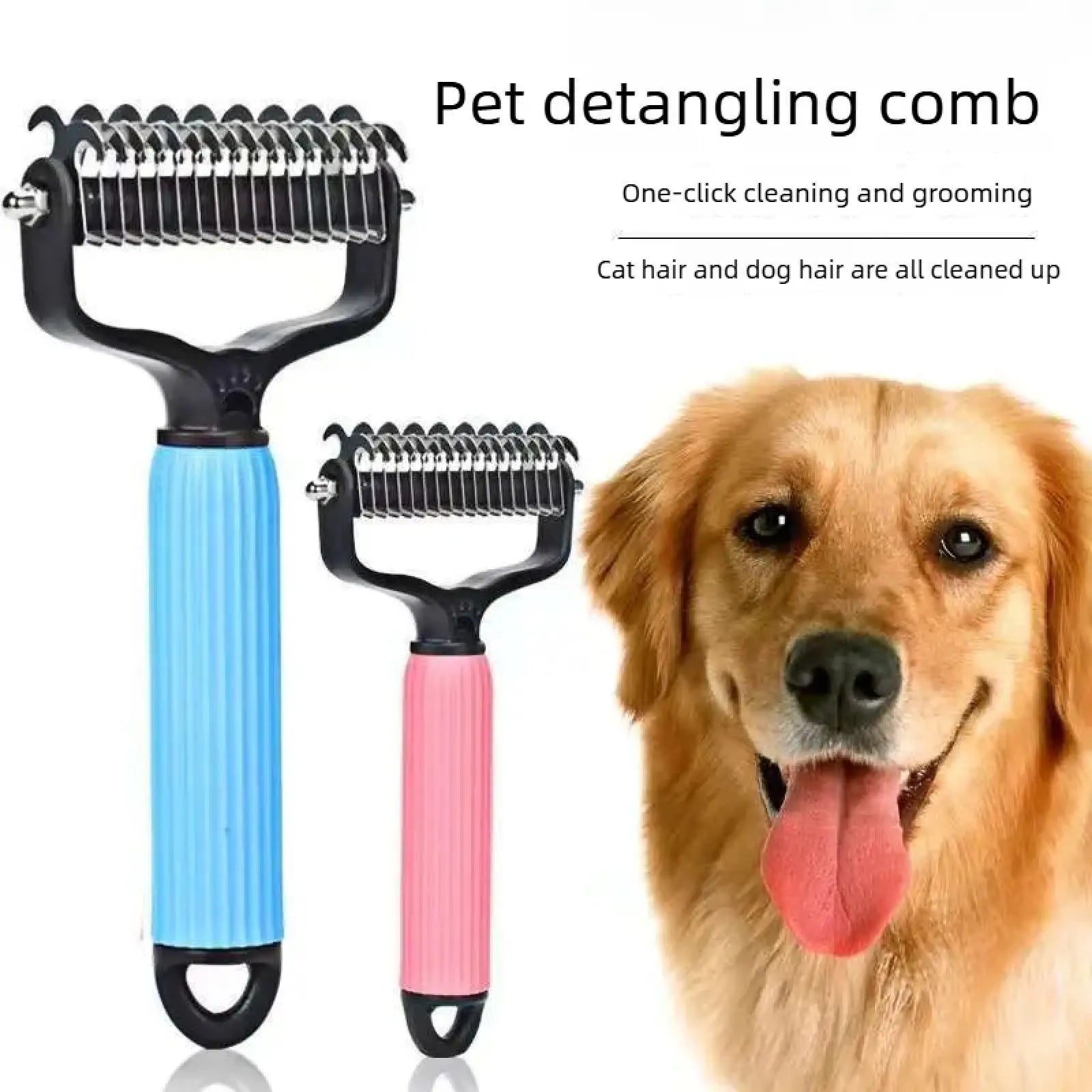 Universal Detangling Comb for Cats & Dogs - Stainless Steel Double-Sided Design for Grooming (Blue, Pink)