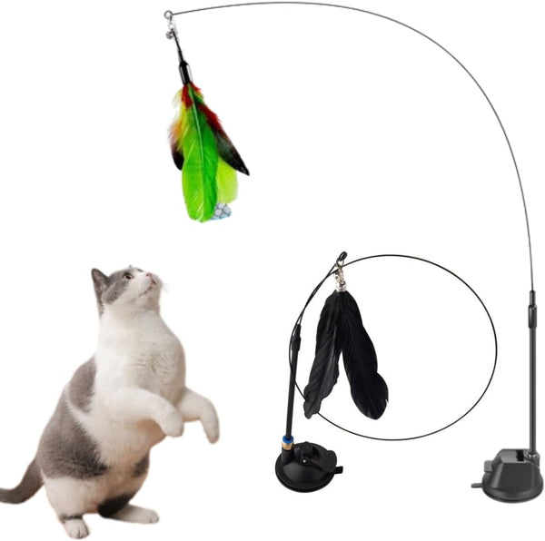 Cat Toy Bird Wand with Suction Cup Attaches to Floor Wall Window