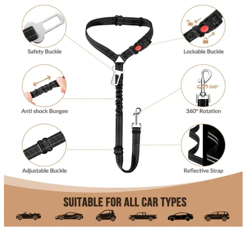 Adjustable Car Seat Belt for Dogs – Attaches to Headrest for Secure Travel (Black, Red)