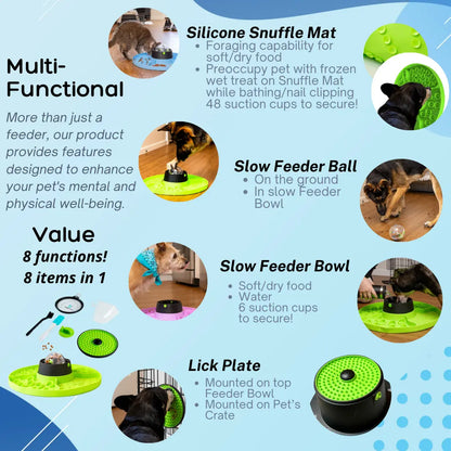 8-In-1 Multifunctional Interactive Dog Cat Slow Feeder Snuffle Mat Puzzle (Purple, Green, Blue)