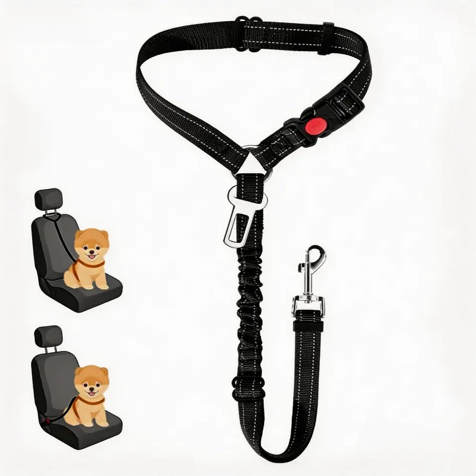Adjustable Car Seat Belt for Dogs – Attaches to Headrest for Secure Travel (Black, Red)