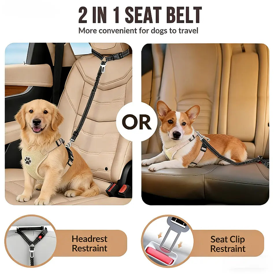 Adjustable Car Seat Belt for Dogs – Attaches to Headrest for Secure Travel (Black, Red)