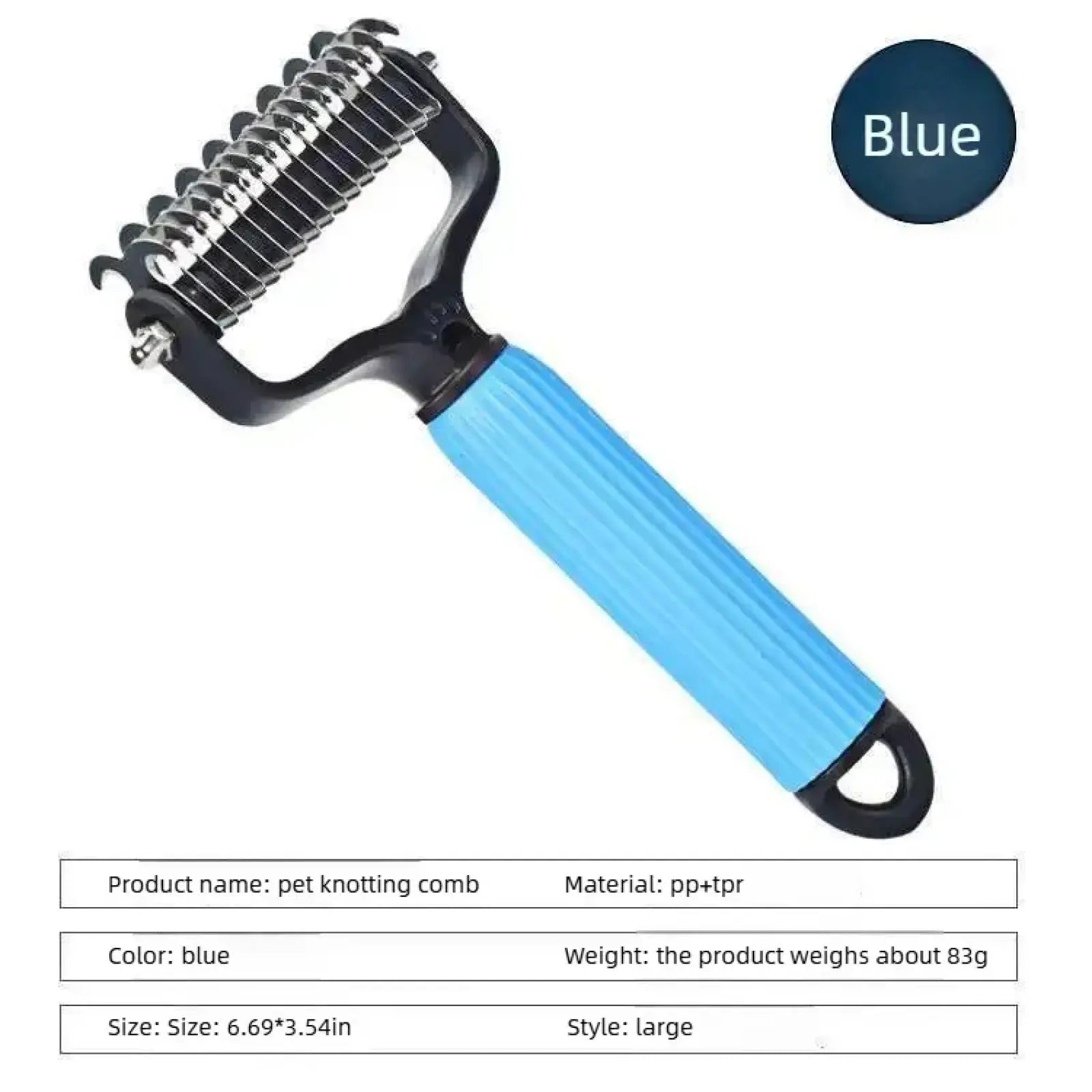 Universal Detangling Comb for Cats & Dogs - Stainless Steel Double-Sided Design for Grooming (Blue, Pink)