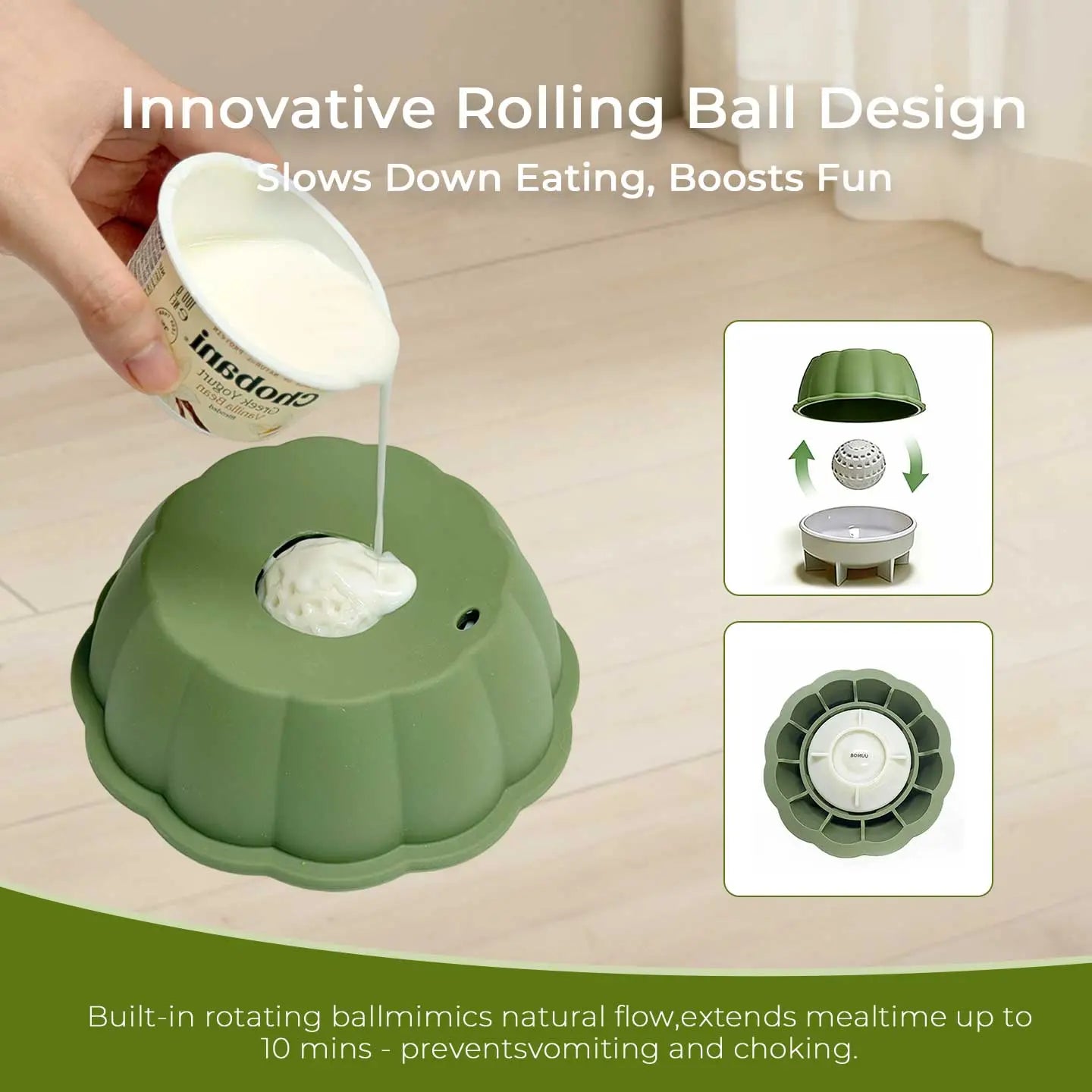 Slow Feeder Dog Bowl for Yogurt & Wet Foods -  Promotes Healthy Digestion for Dogs (Sage Green, Lavender)