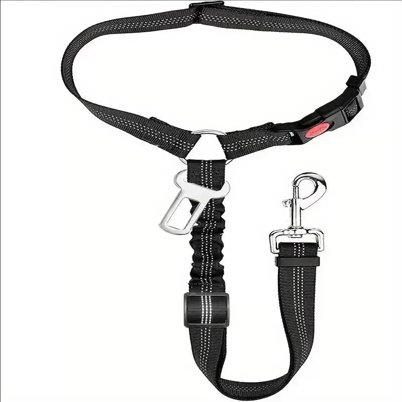 Adjustable Car Seat Belt for Dogs – Attaches to Headrest for Secure Travel (Black, Red)